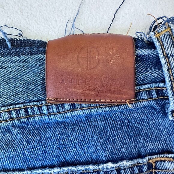 Anine Bing Gavin Raw Hem Cut Off Denim Shorts Size 28 Medium Wash Blue - Picture 7 of 13